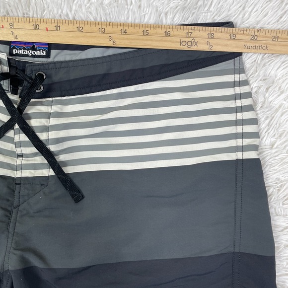 Patagonia‎ Shorts Mens 38 Gray Striped Wavefarer Printed Board Short Swim Pocket - Picture 5 of 11